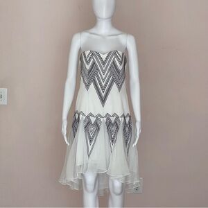 Free People Radiating Angels White Flowy Black Embroidered Strapless Mini Dress
